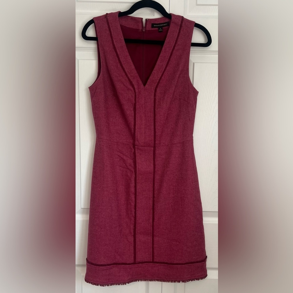 Women's Banana Republic Dark Pink Herringbone Fringe Wool Blend Sheath Dress